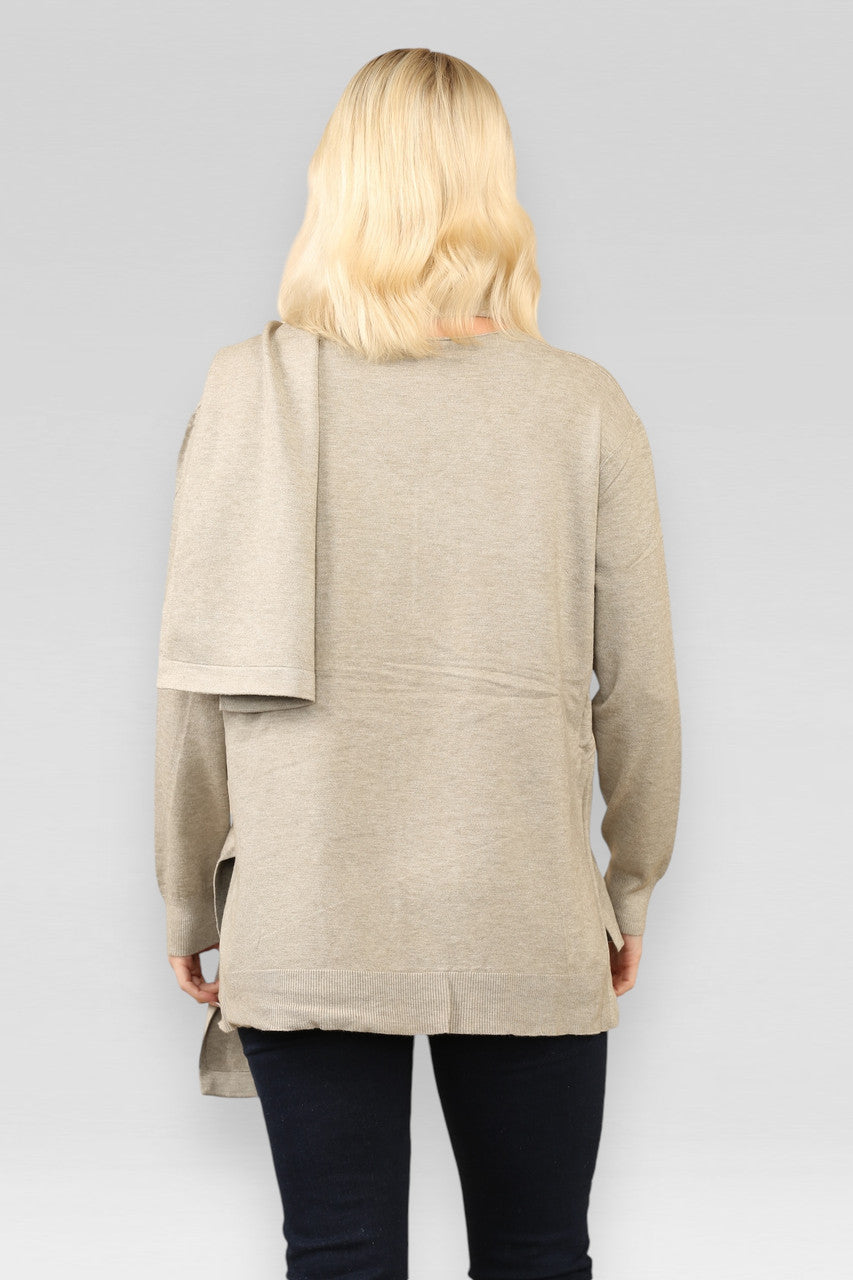 KNITTED JUMPER WITH SCARF TAUPE