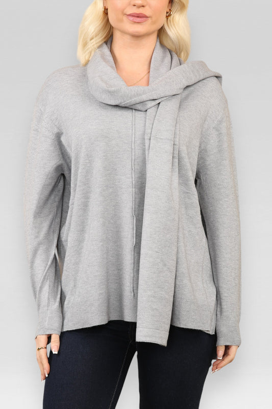 KNITTED JUMPER WITH SCARF GREY
