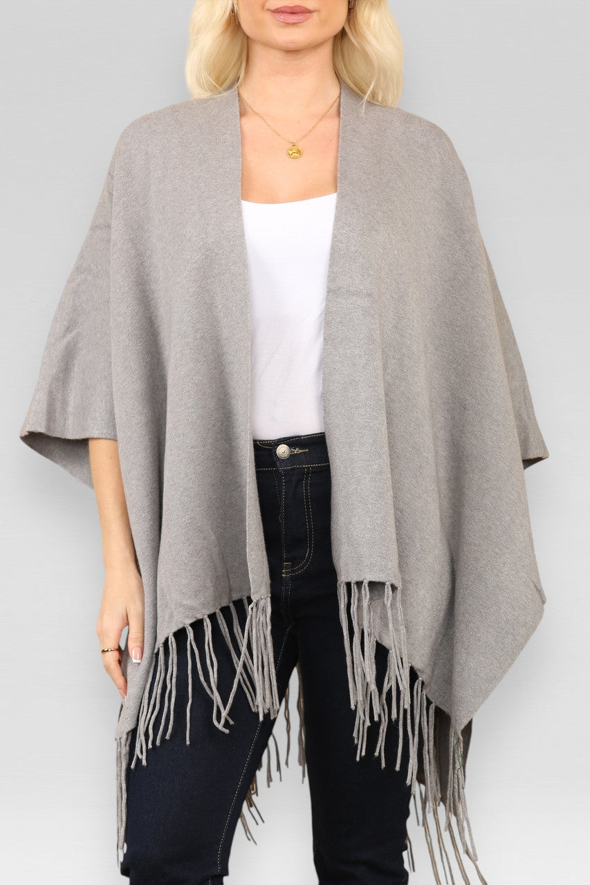 GEBREID VEST MET KWASJES CAPE GRIJS