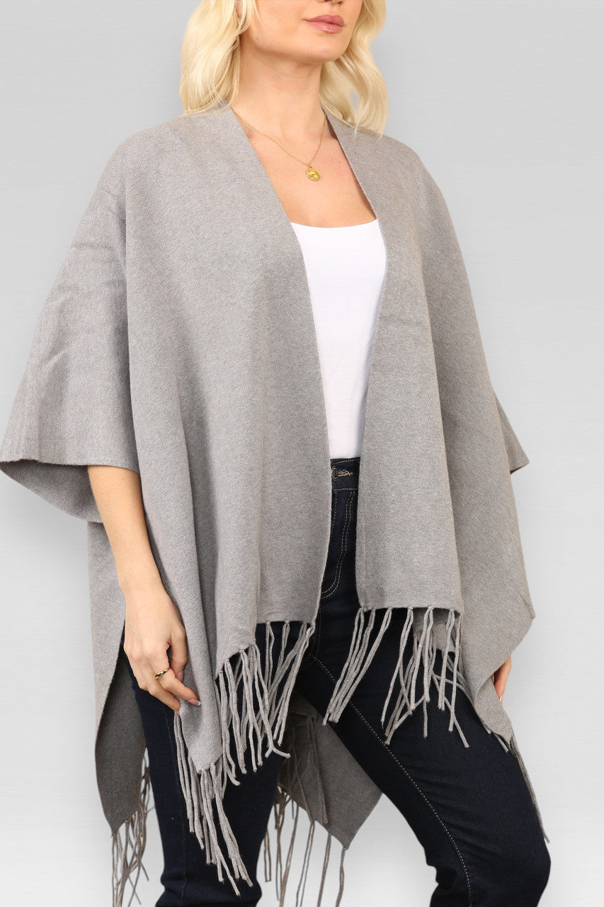 GEBREID VEST MET KWASJES CAPE GRIJS