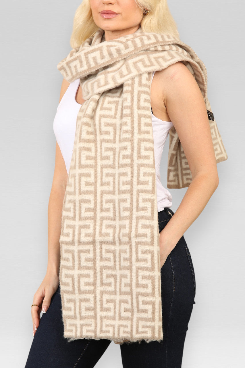 GEOMETRISCHE PRINT SJAAL BEIGE
