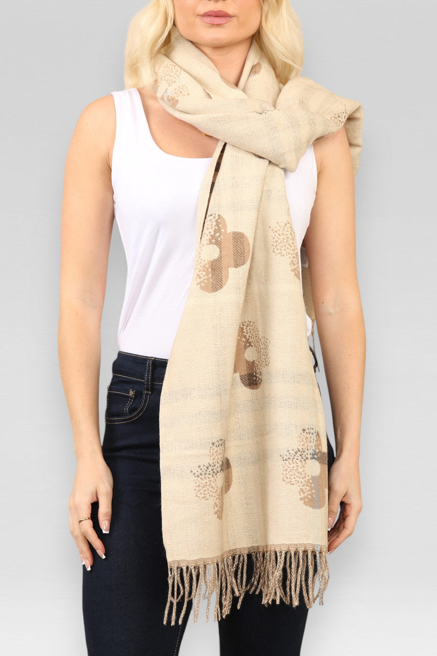 BLOEMEN & RUITJES SJAAL BEIGE