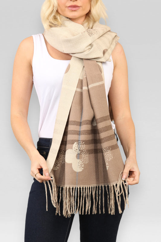 BLOEMEN & RUITPRINT SJAAL TAUPE