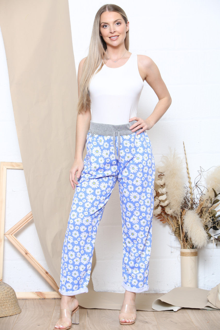 Ladies Daisy Print Jogging Pants Denim