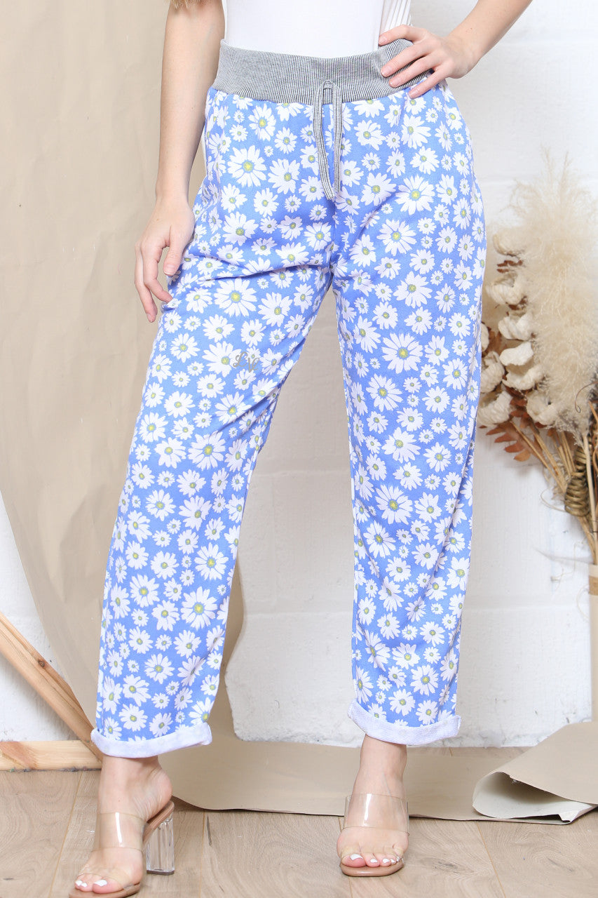 Ladies Daisy Print Jogging Pants Denim