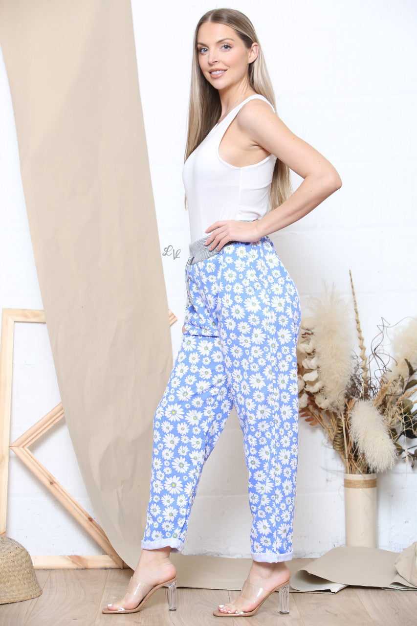 Ladies Daisy Print Jogging Pants Denim