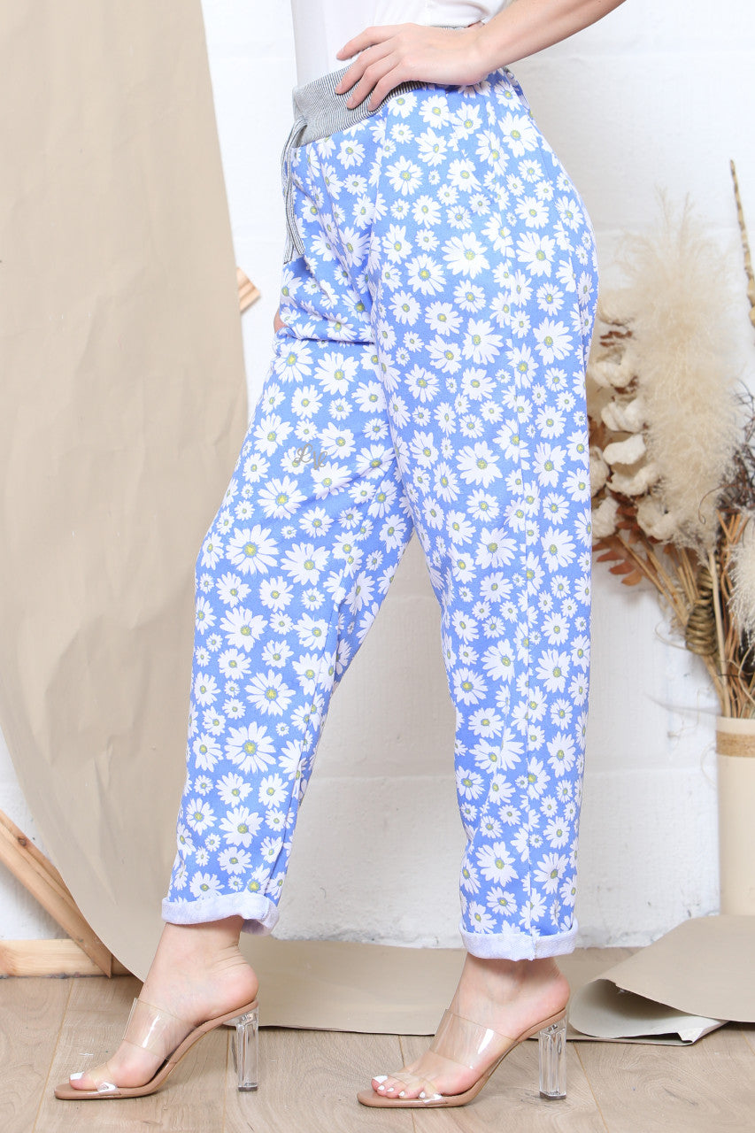 Ladies Daisy Print Jogging Pants Denim