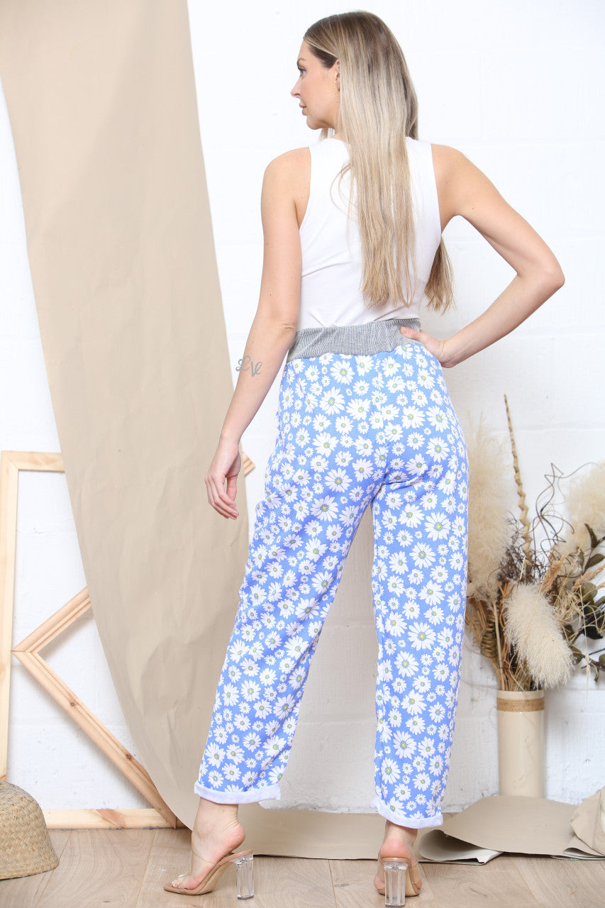 Ladies Daisy Print Jogging Pants Denim