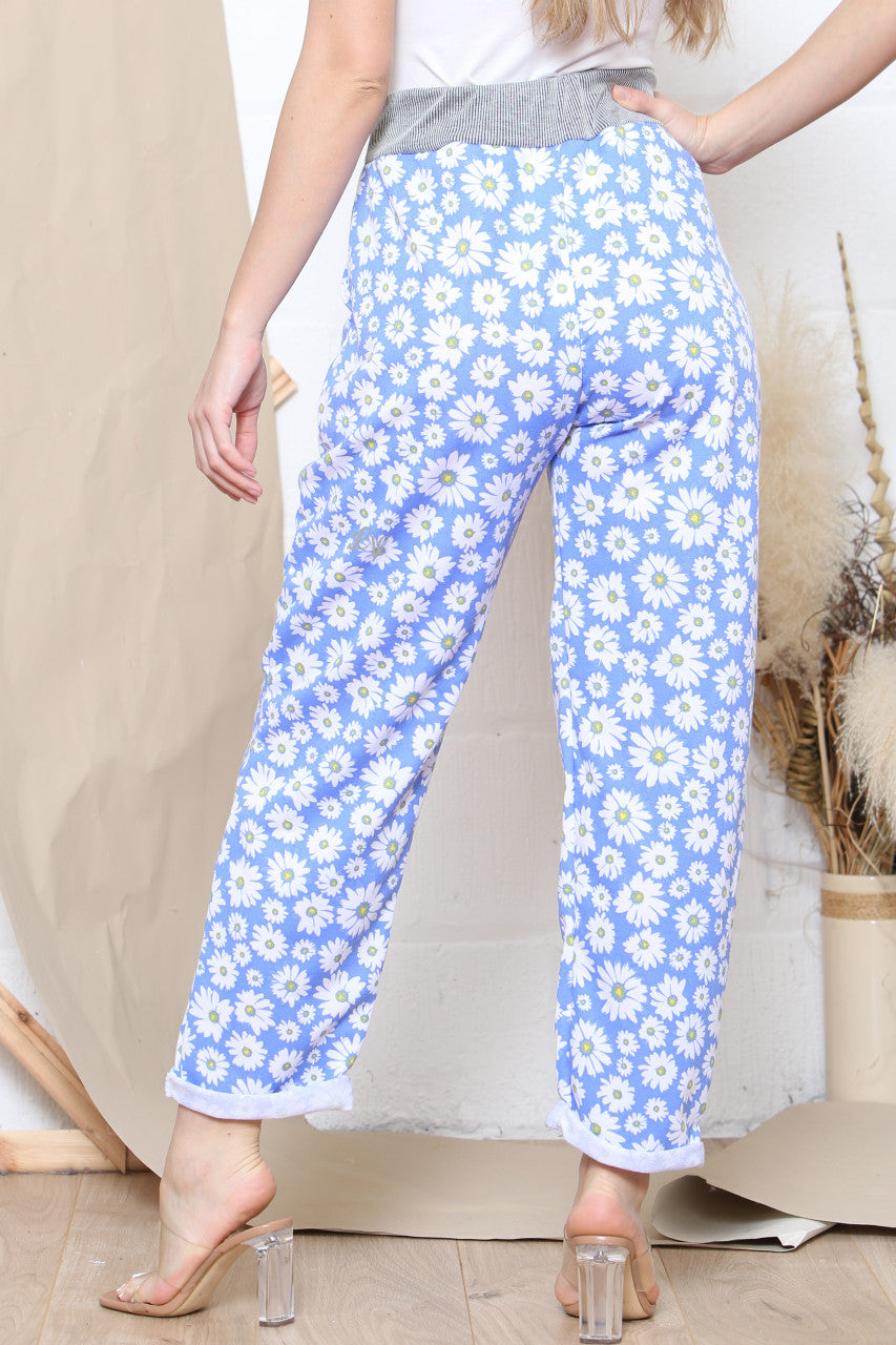 Ladies Daisy Print Jogging Pants Denim