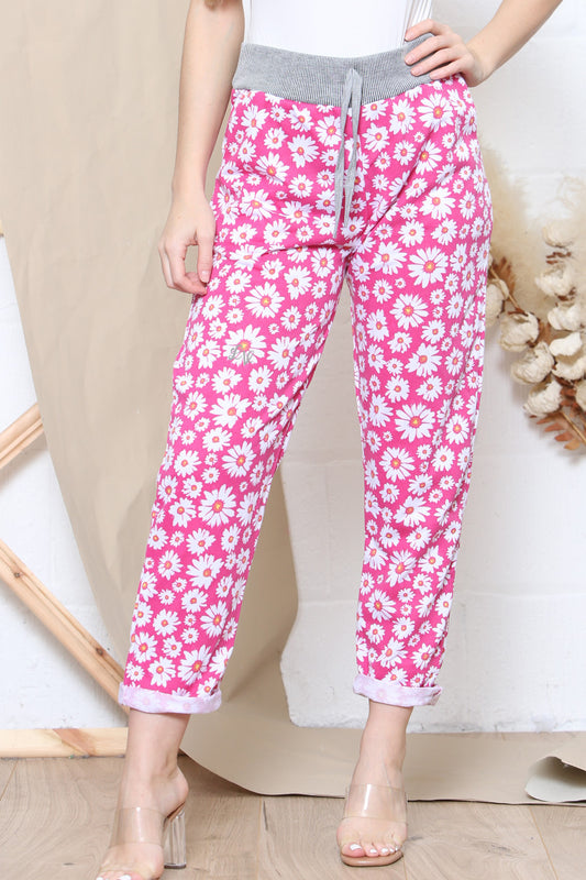 Dames joggingbroek met madeliefjesprint Cerise