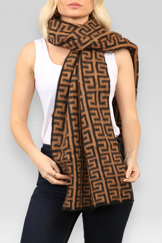 GEOMETRISCHE PRINT SJAAL INSPIRATIE CAMEL