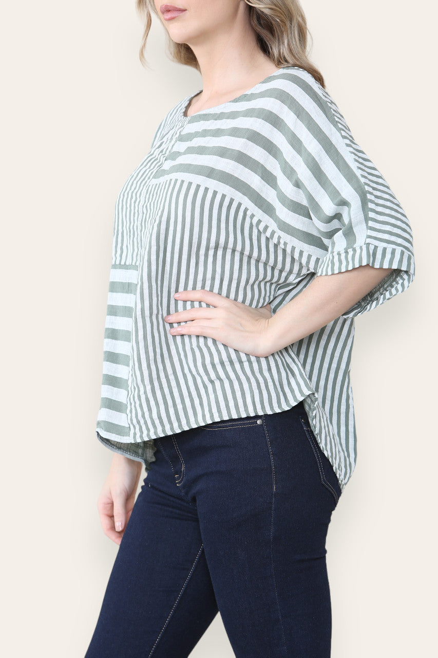 STRIPE BLOCK PRINT TOP KHAKI