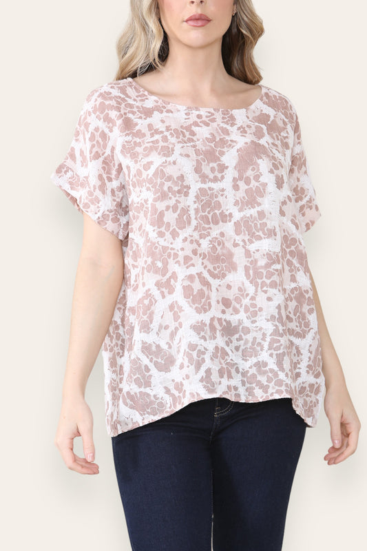 ANIMAL EFFECT PRINT TOP DUSTY PINK