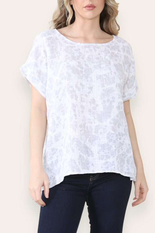 ANIMAL EFFECT PRINT TOP WHITE
