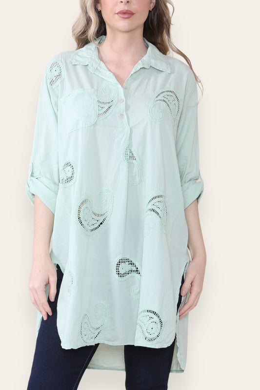 PAISLEY ANGLAISE BRODERIE PATTERN SHIRT TUNIC TOP MINT