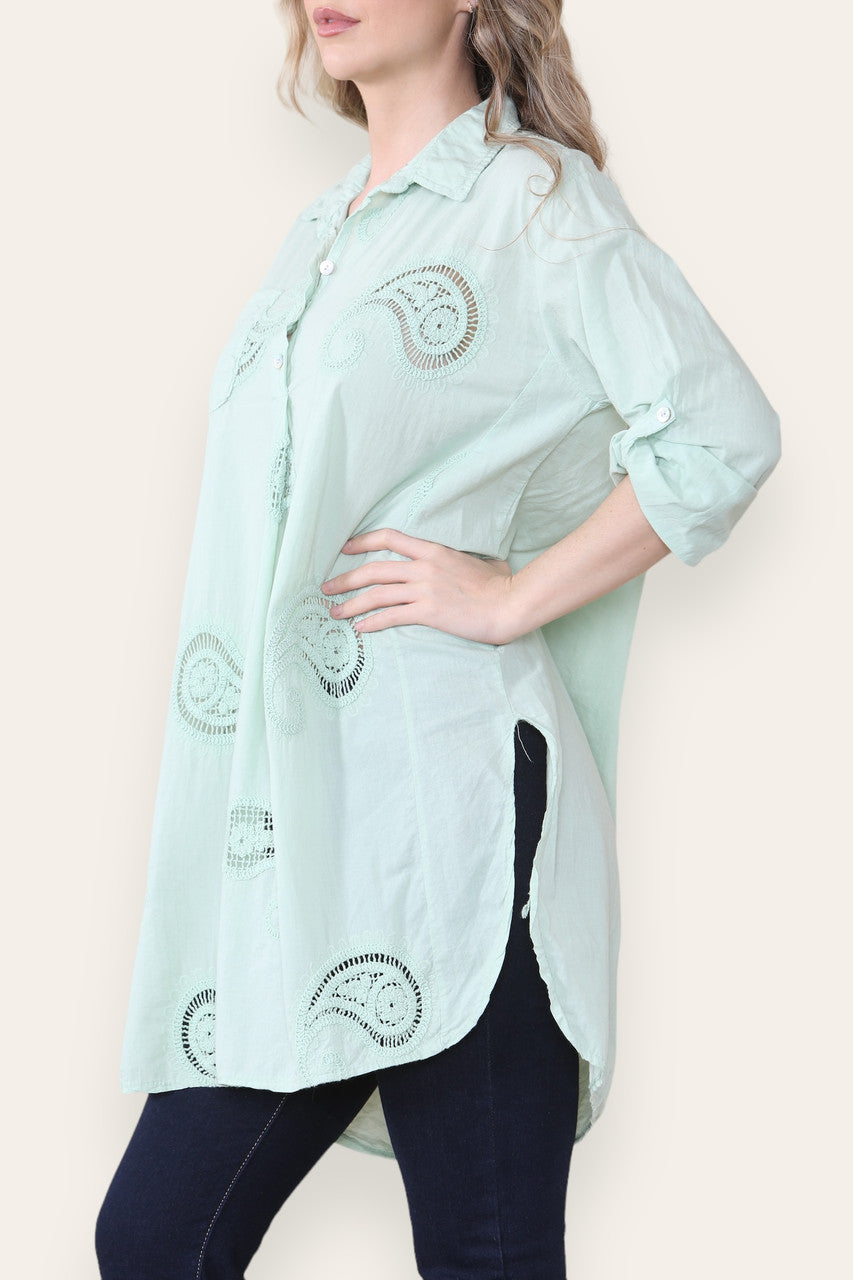 PAISLEY ENGELS BORDUURWERK PATROON SHIRT TUNIEK TOP MINT