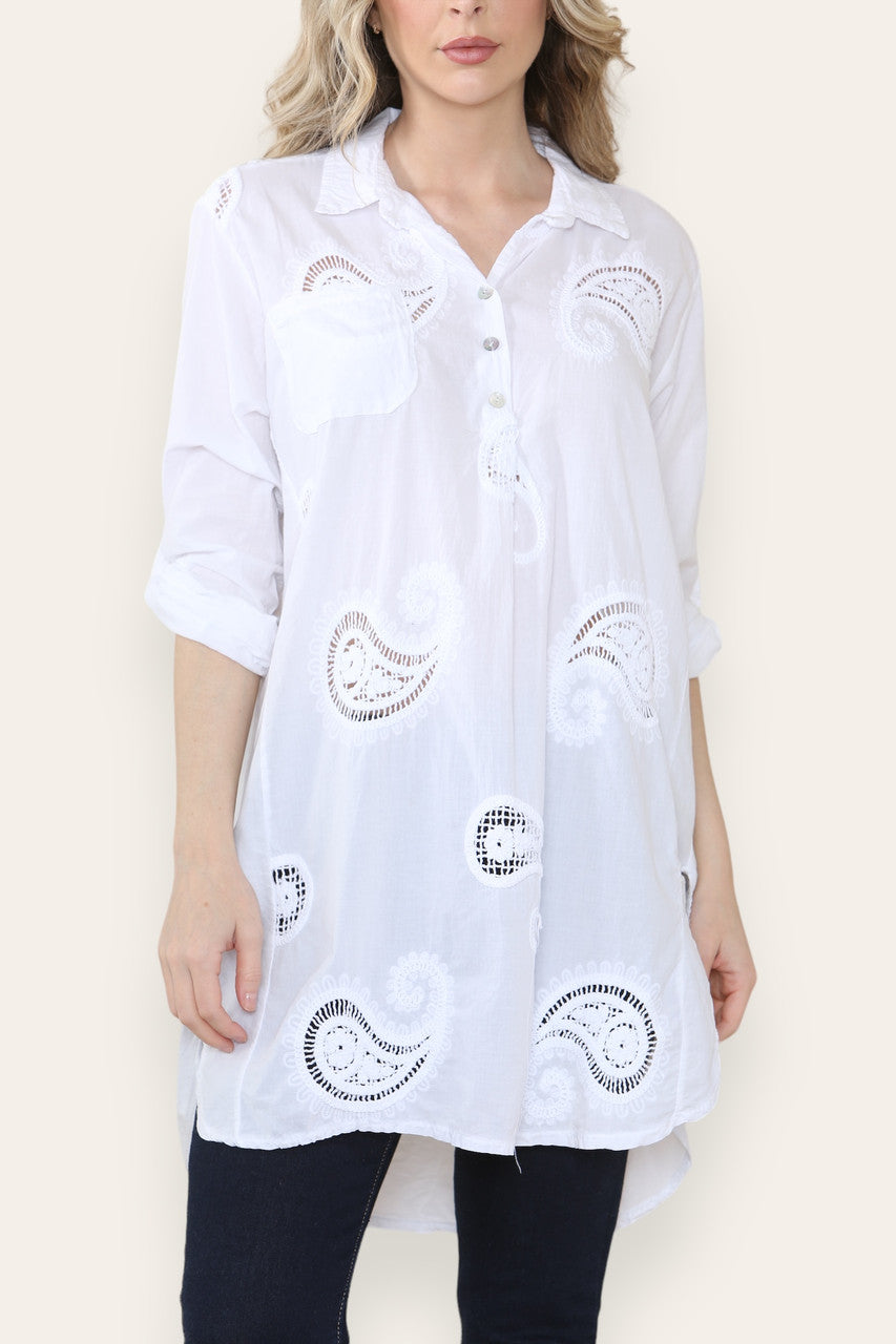 PAISLEY ANGLAISE BORDUURWERK PATROON SHIRT TUNIEK TOP WIT