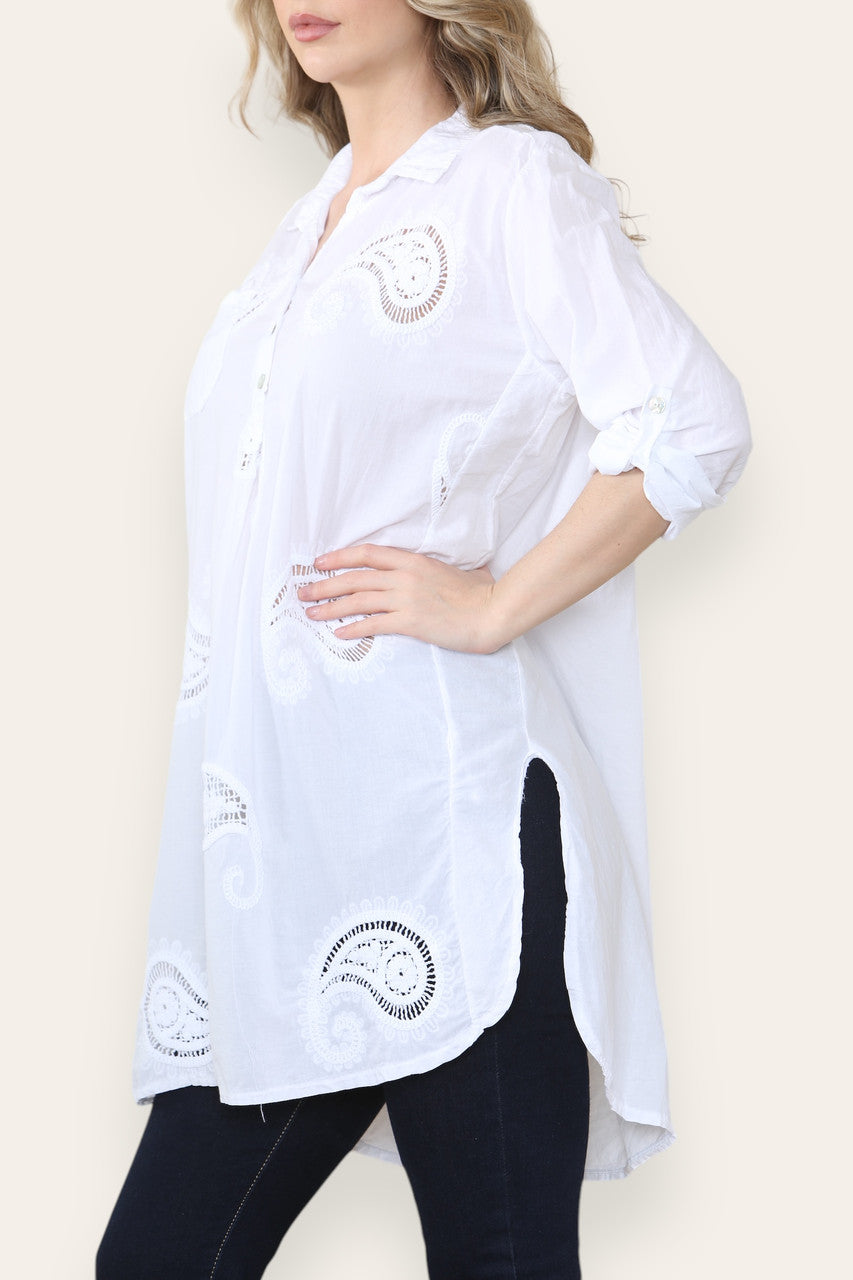 PAISLEY ANGLAISE BORDUURWERK PATROON SHIRT TUNIEK TOP WIT