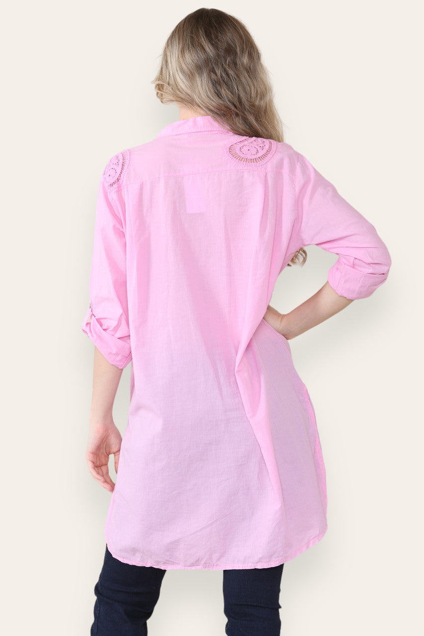 PAISLEY ANGLAISE BRODERIE PATTERN SHIRT TUNIC TOP PINK