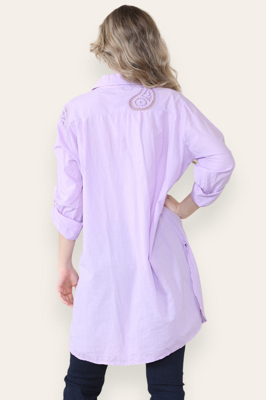 PAISLEY ANGLAISE BRODERIE PATTERN SHIRT TUNIC TOP LILAC