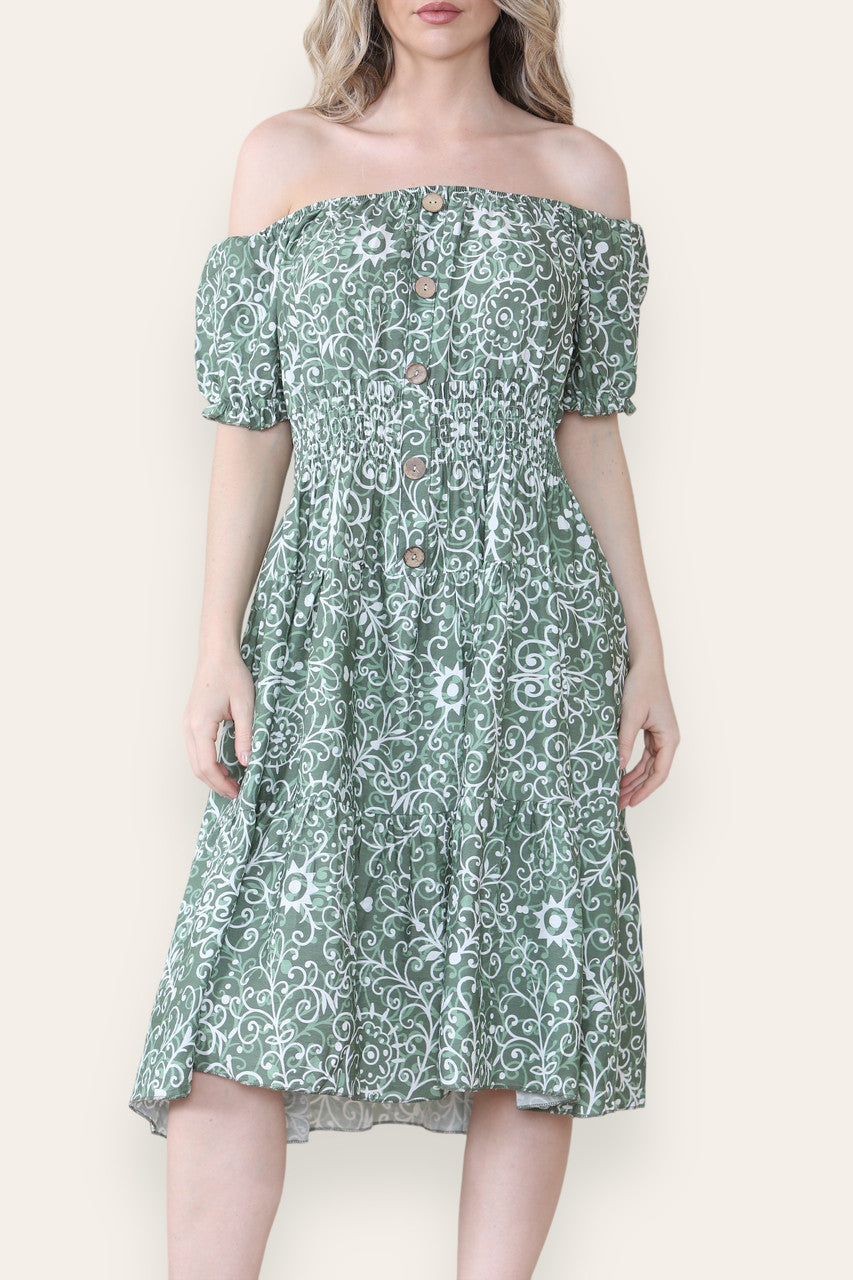 MIDI JURK MET SWIRL PRINT KHAKI