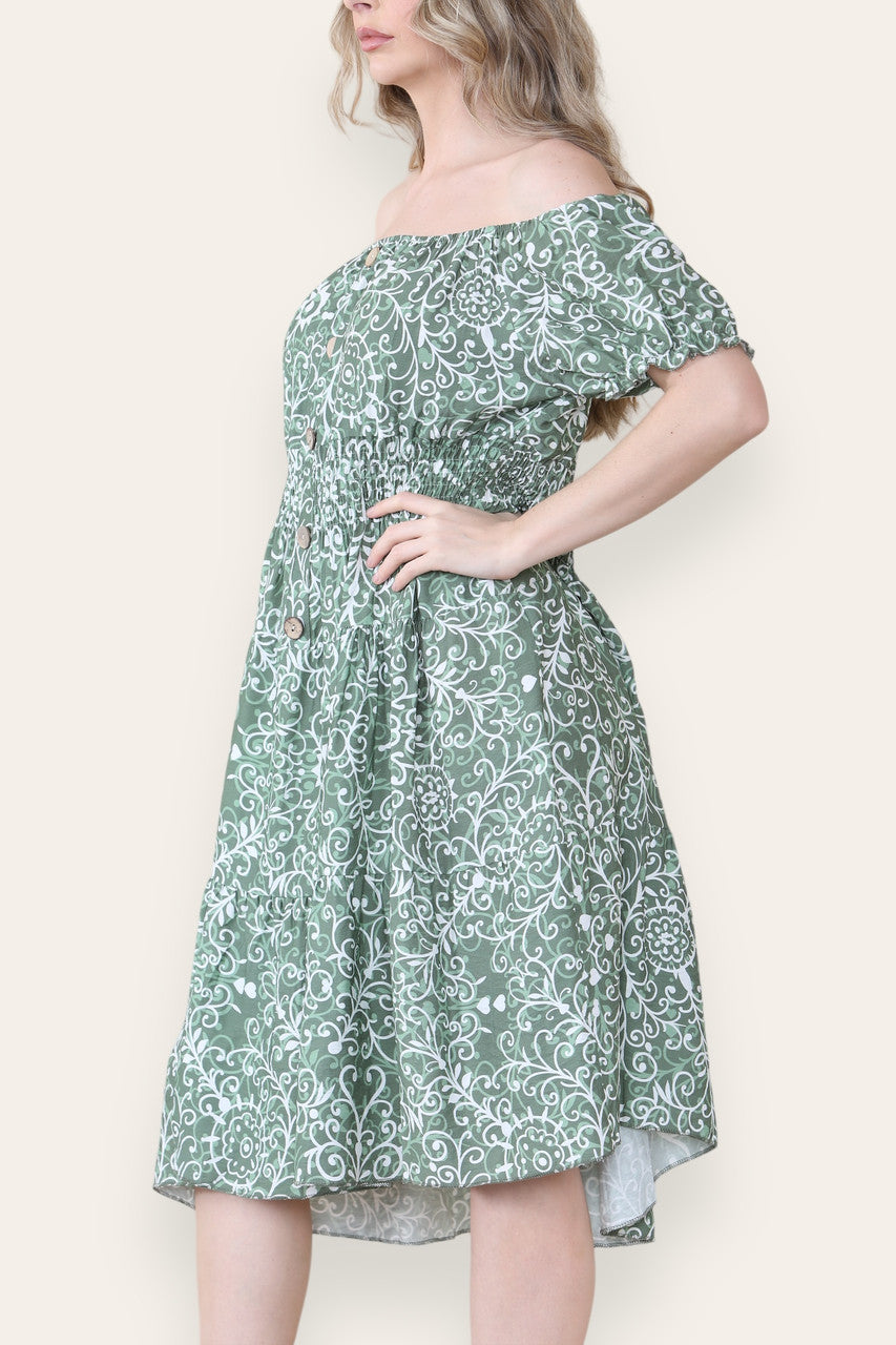 MIDI JURK MET SWIRL PRINT KHAKI