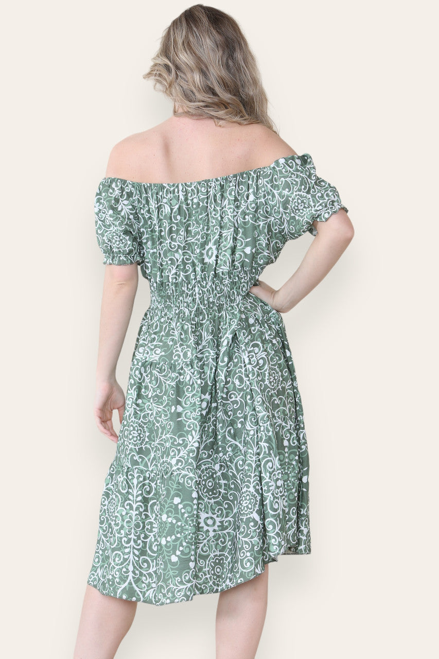 MIDI JURK MET SWIRL PRINT KHAKI