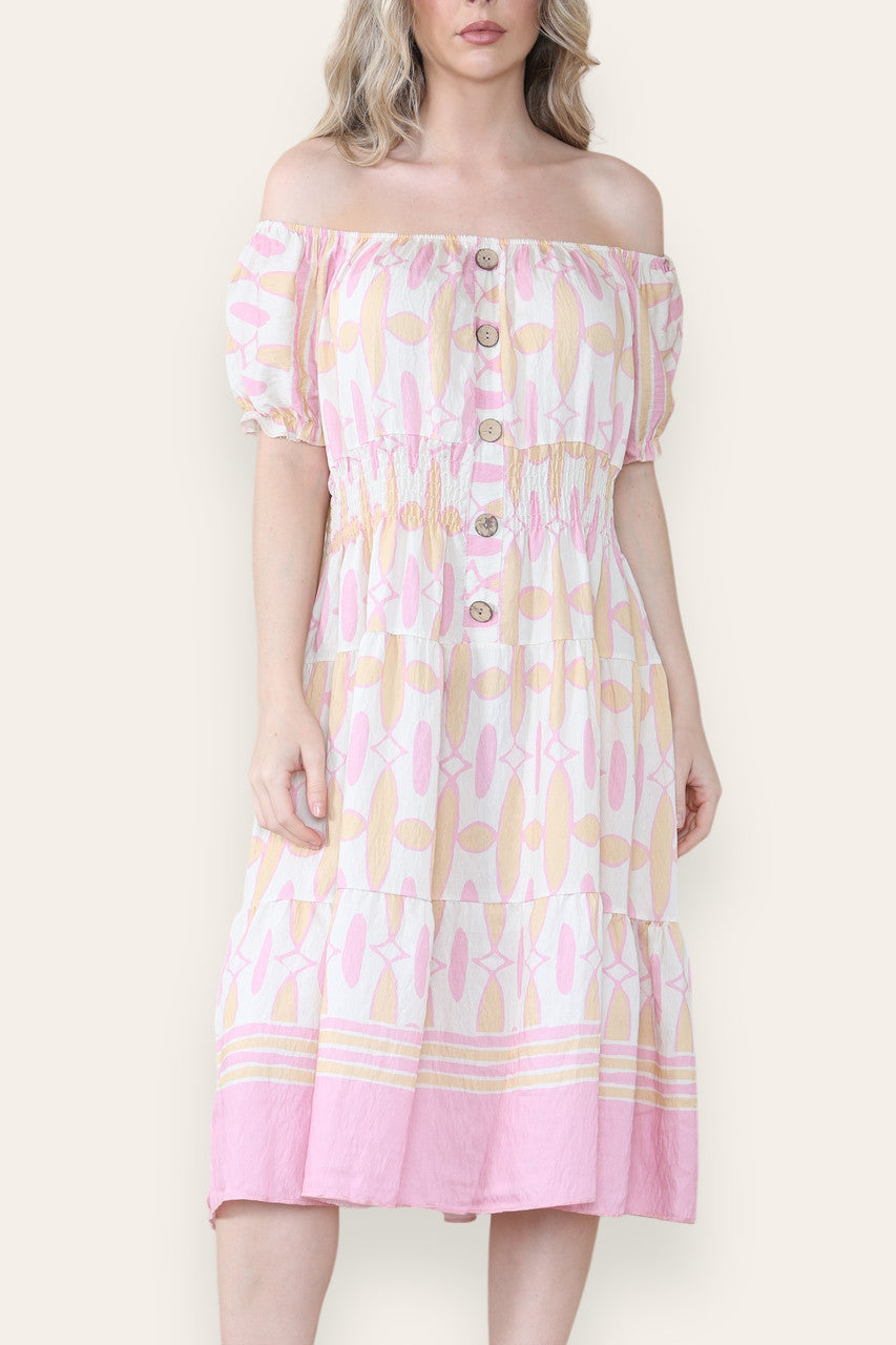 ART DECO PRINT MIDI MAGIC JURK ROZE