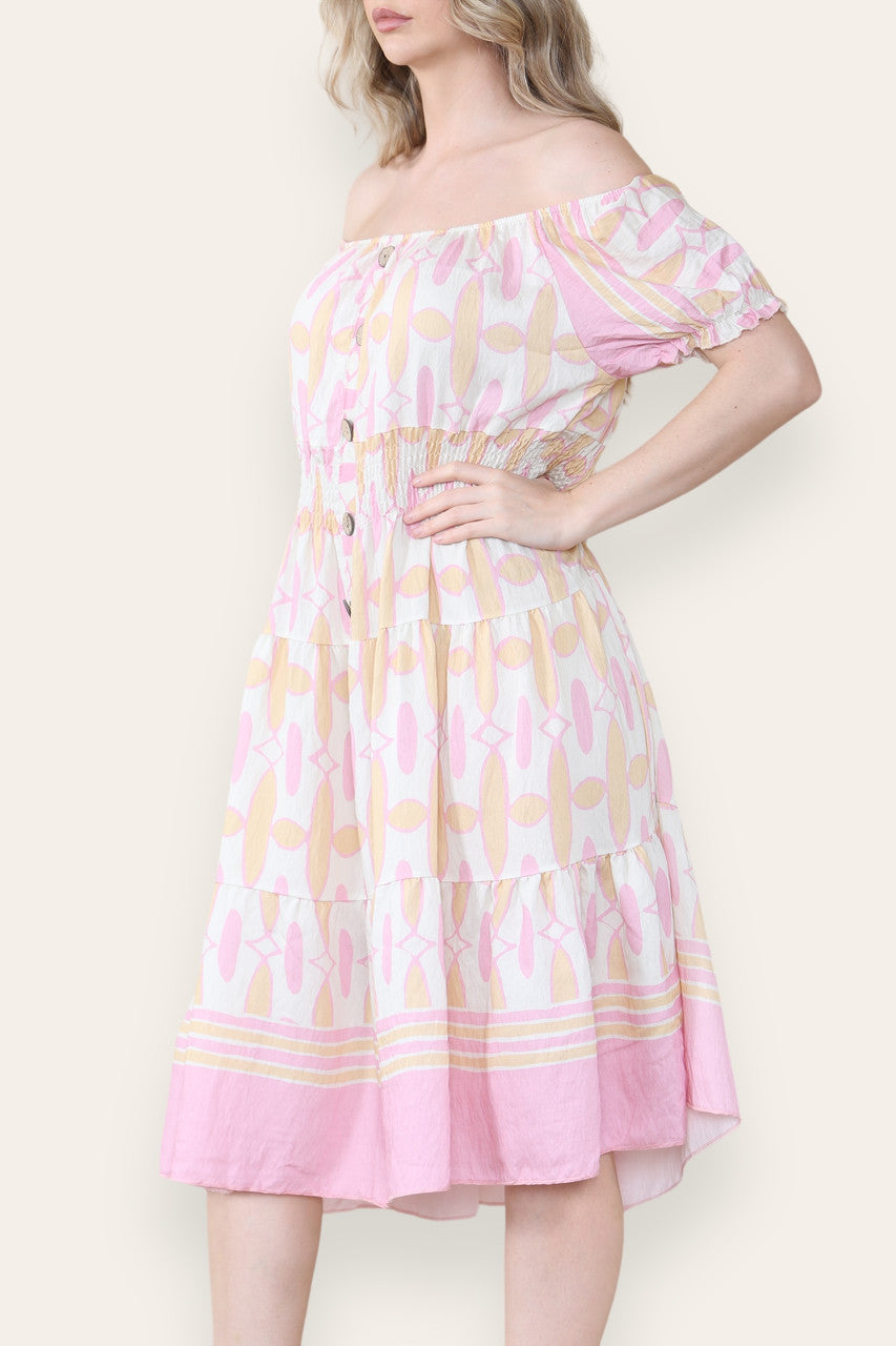 ART DECO PRINT MIDI MAGIC JURK ROZE