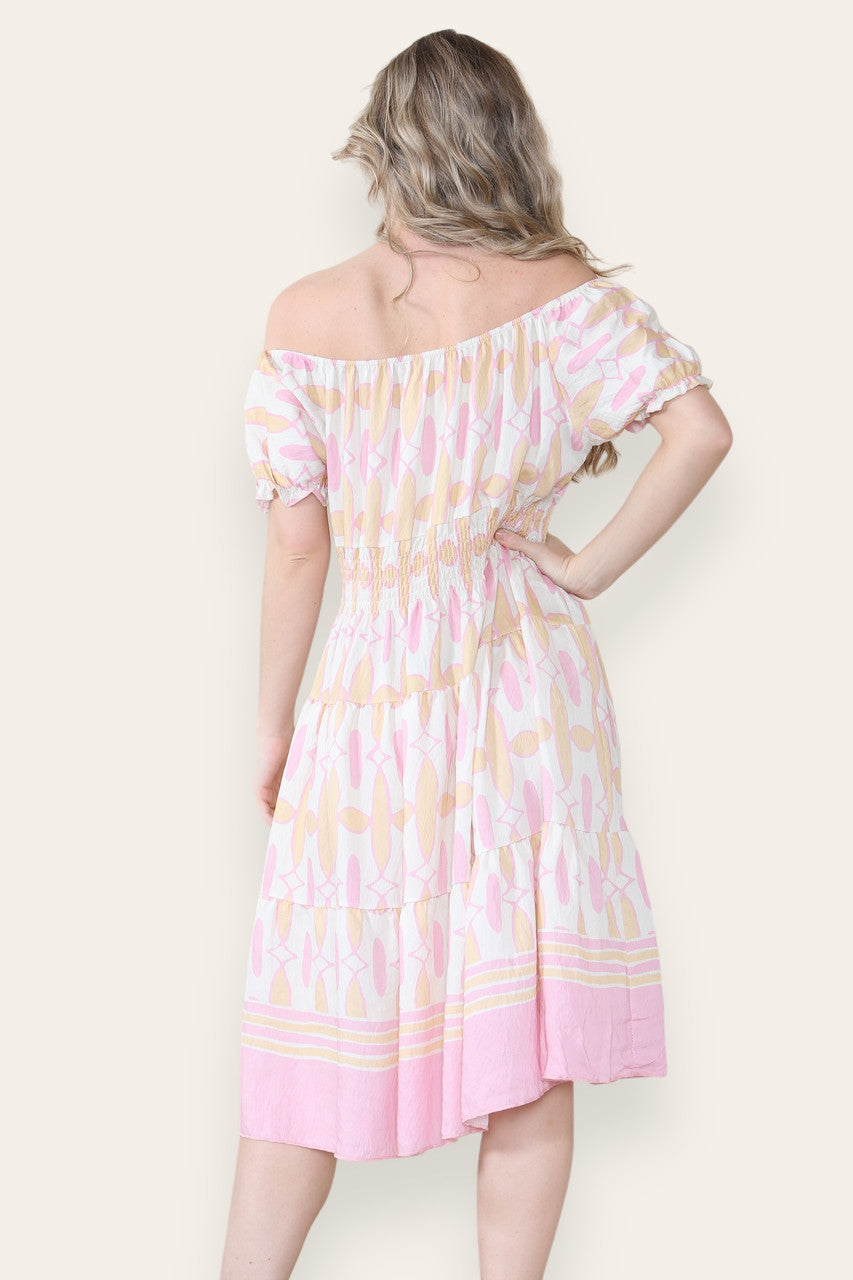 ART DECO PRINT MIDI MAGIC JURK ROZE
