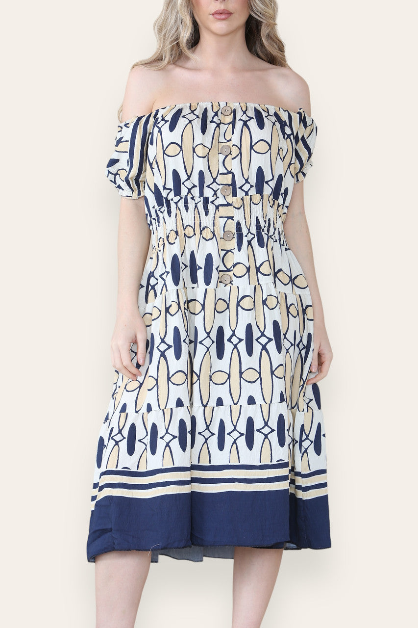 ART DECO PRINT MIDI MAGIC JURK NAVY