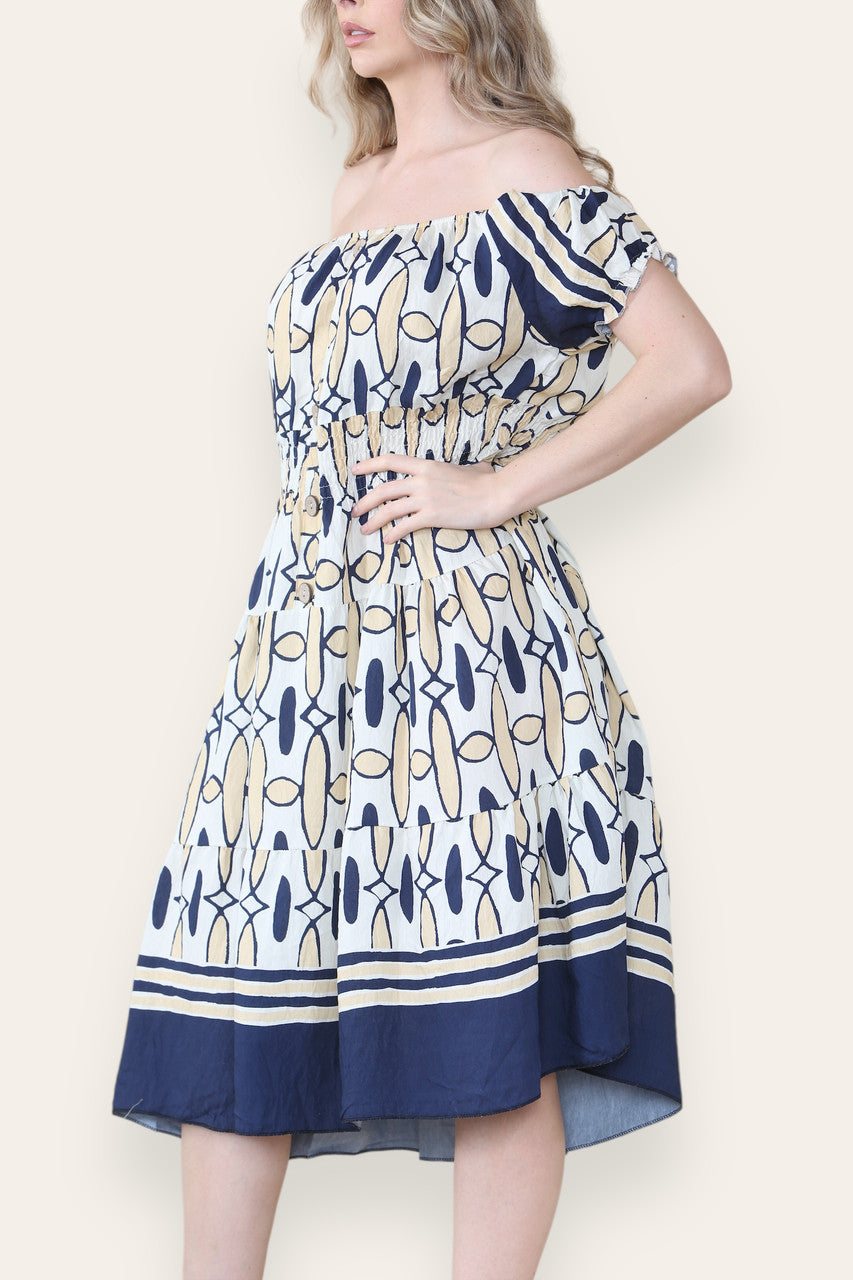 ART DECO PRINT MIDI MAGIC JURK NAVY