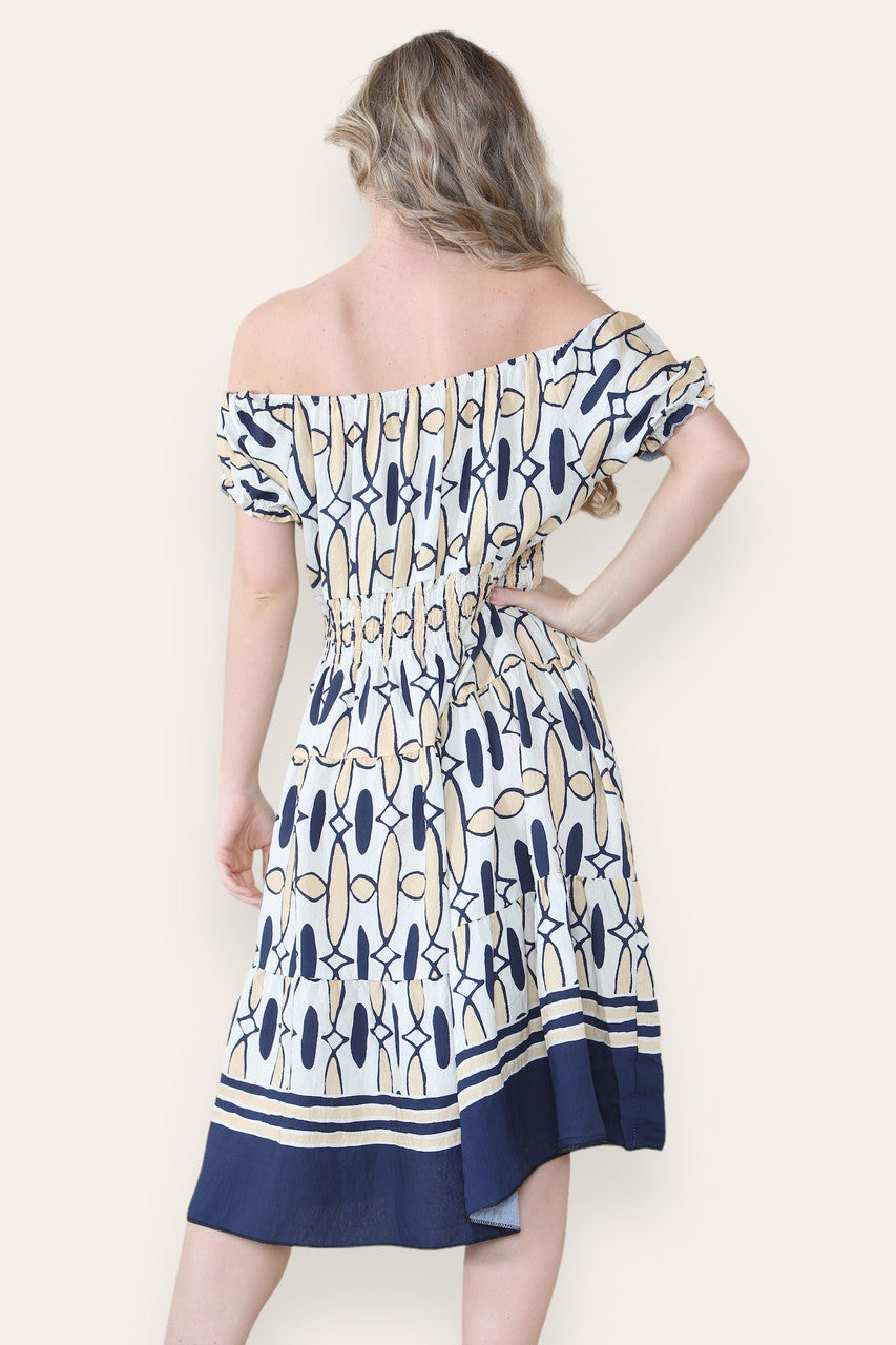 ART DECO PRINT MIDI MAGIC JURK NAVY
