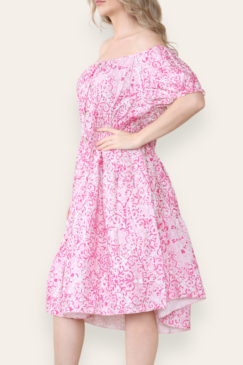 SWIRL PRINT MIDI JURK ROZE