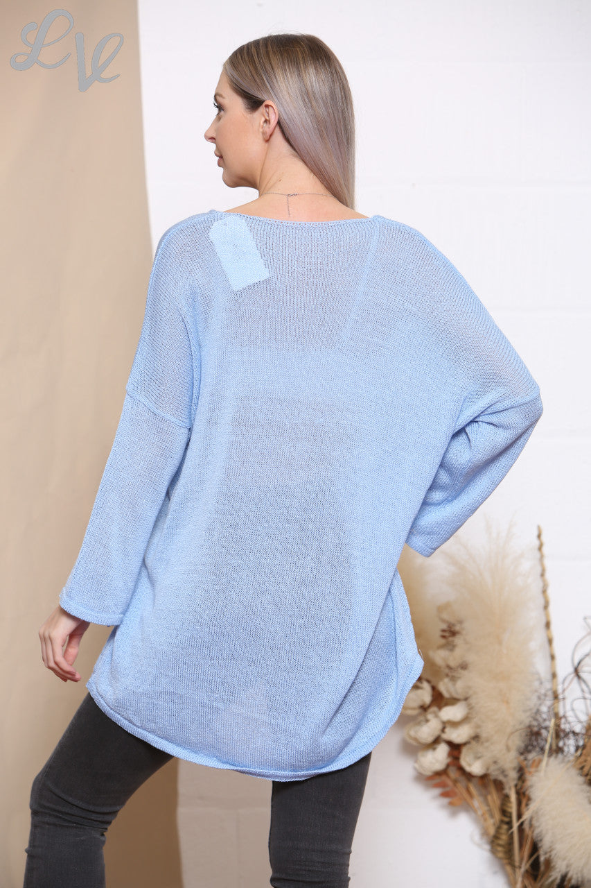 Dames Ster Voorkant Gebreide Trui Top Denim