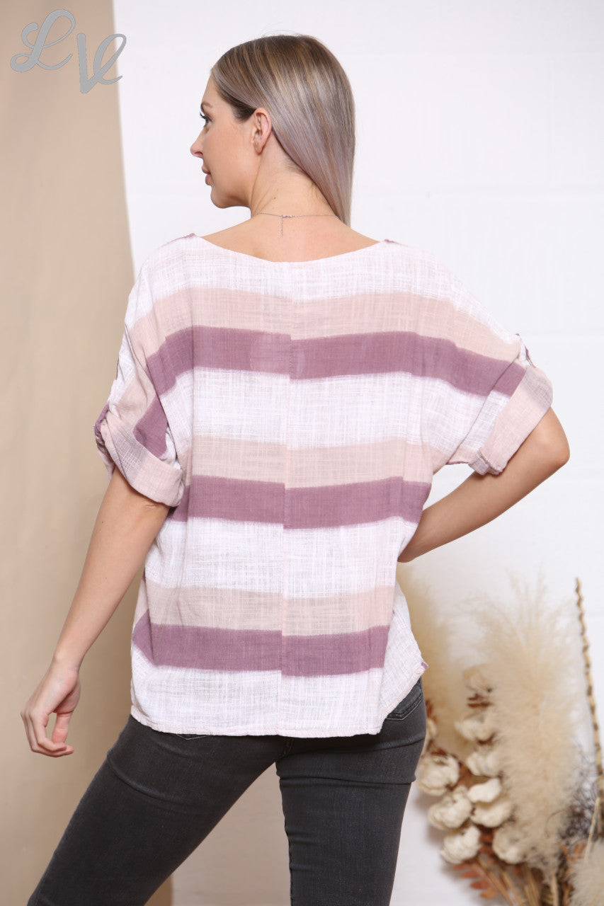 Ladies Stripe Ombre Top Dusty Pink