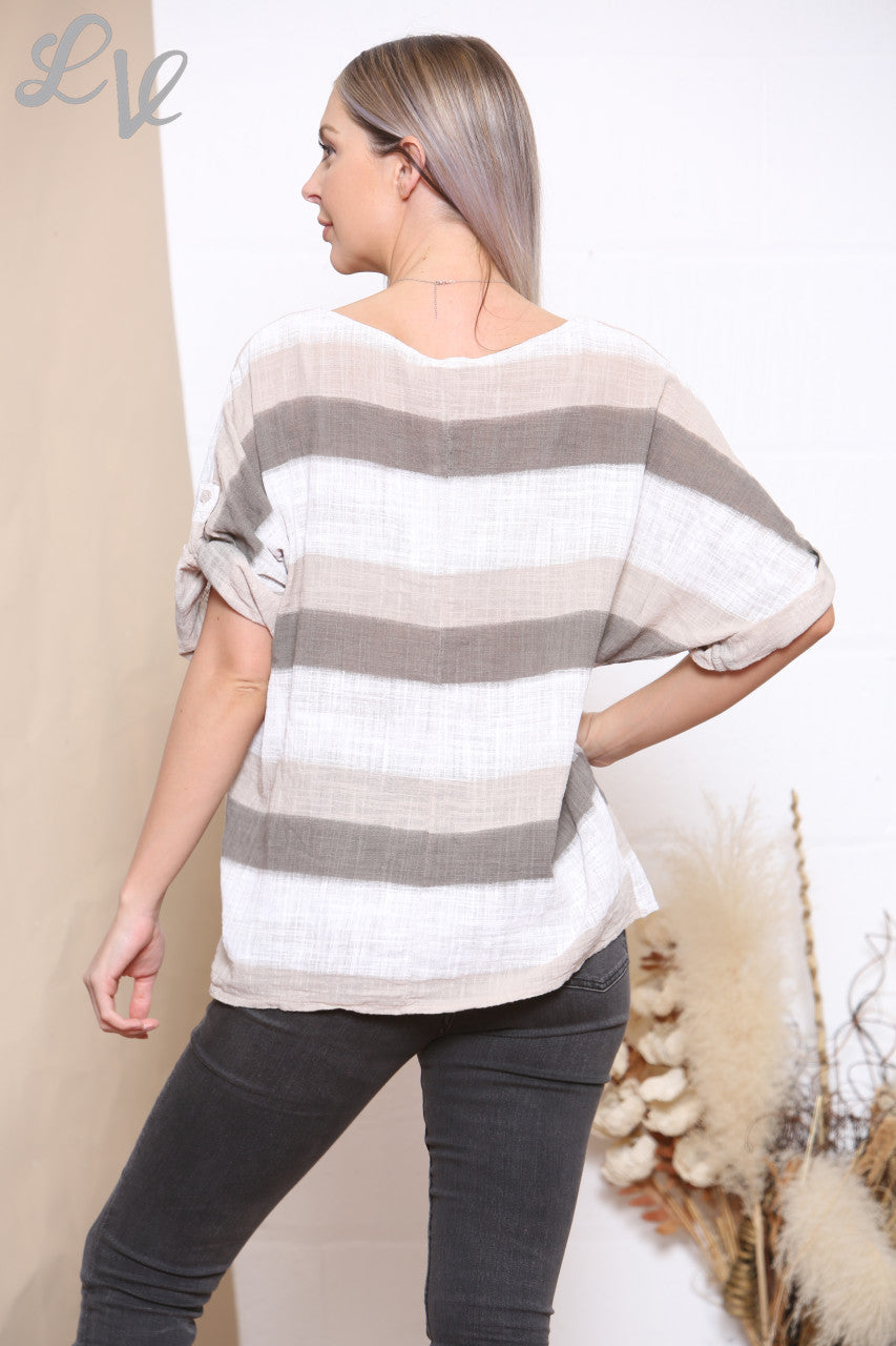 Dames gestreepte Ombre top steenkleurig