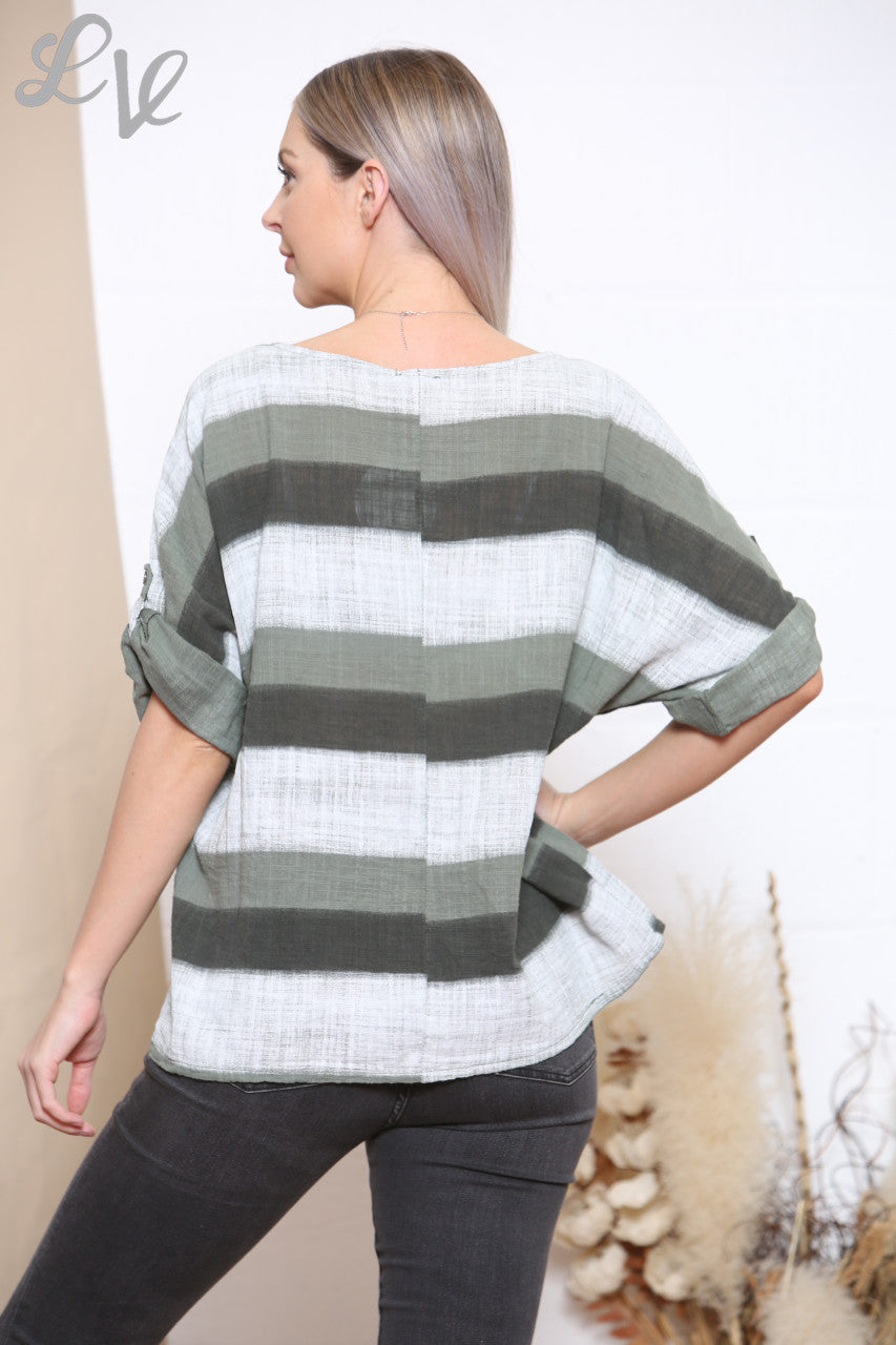Ladies Stripe Ombre Top Khaki