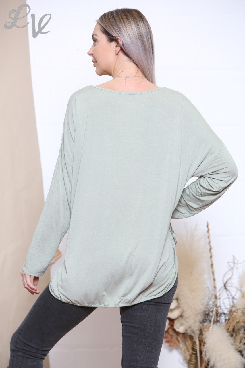 Dames Art Deco Print Khaki Top