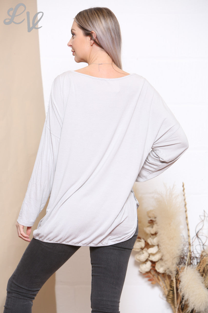 Ladies Art Deco Print Grey Top