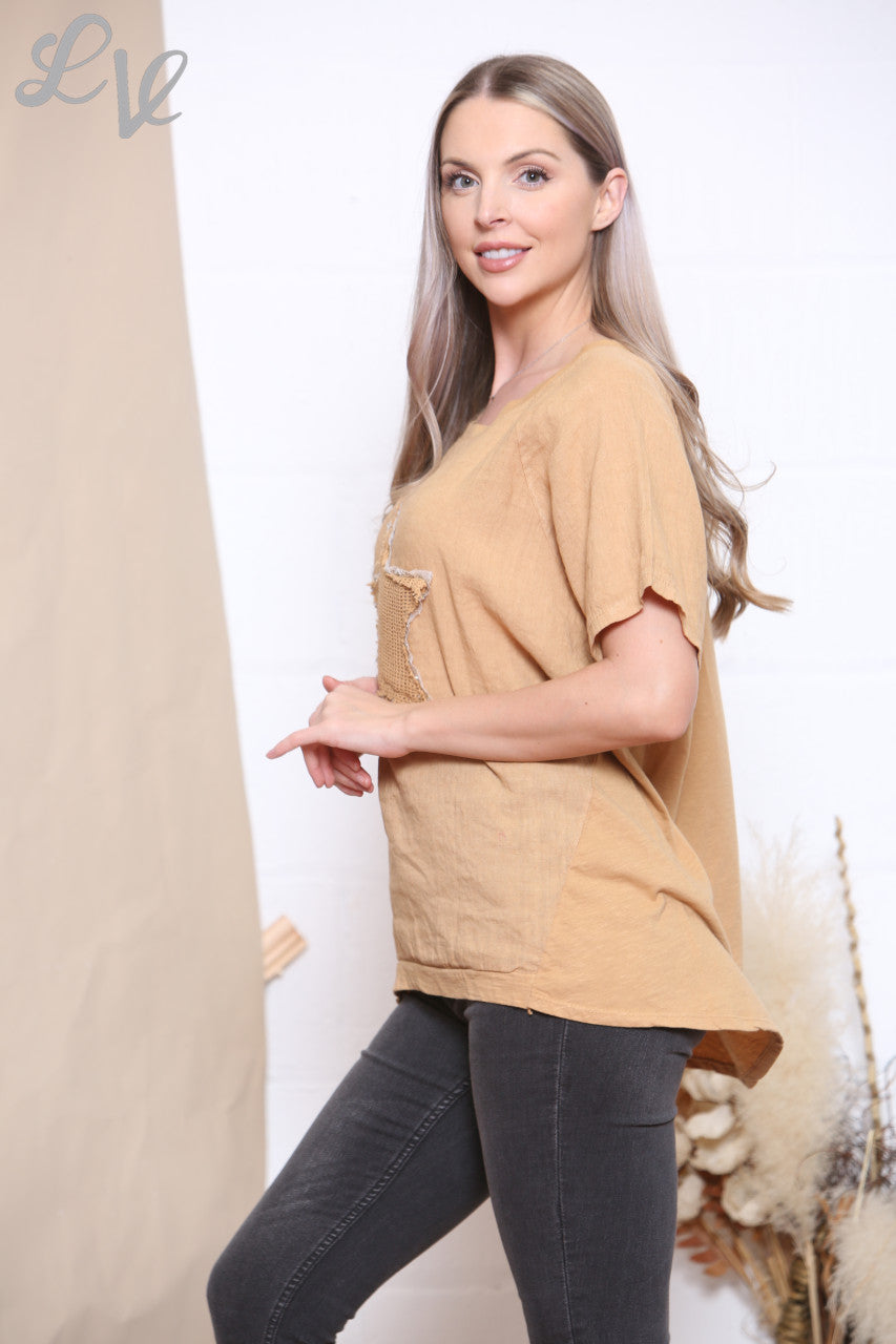 Dames Mesh Top met Pailletten Sterretjes in Tan