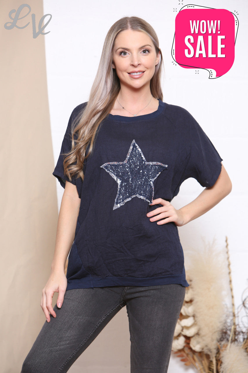 Dames Mesh Top met Pailletten Ster Marine