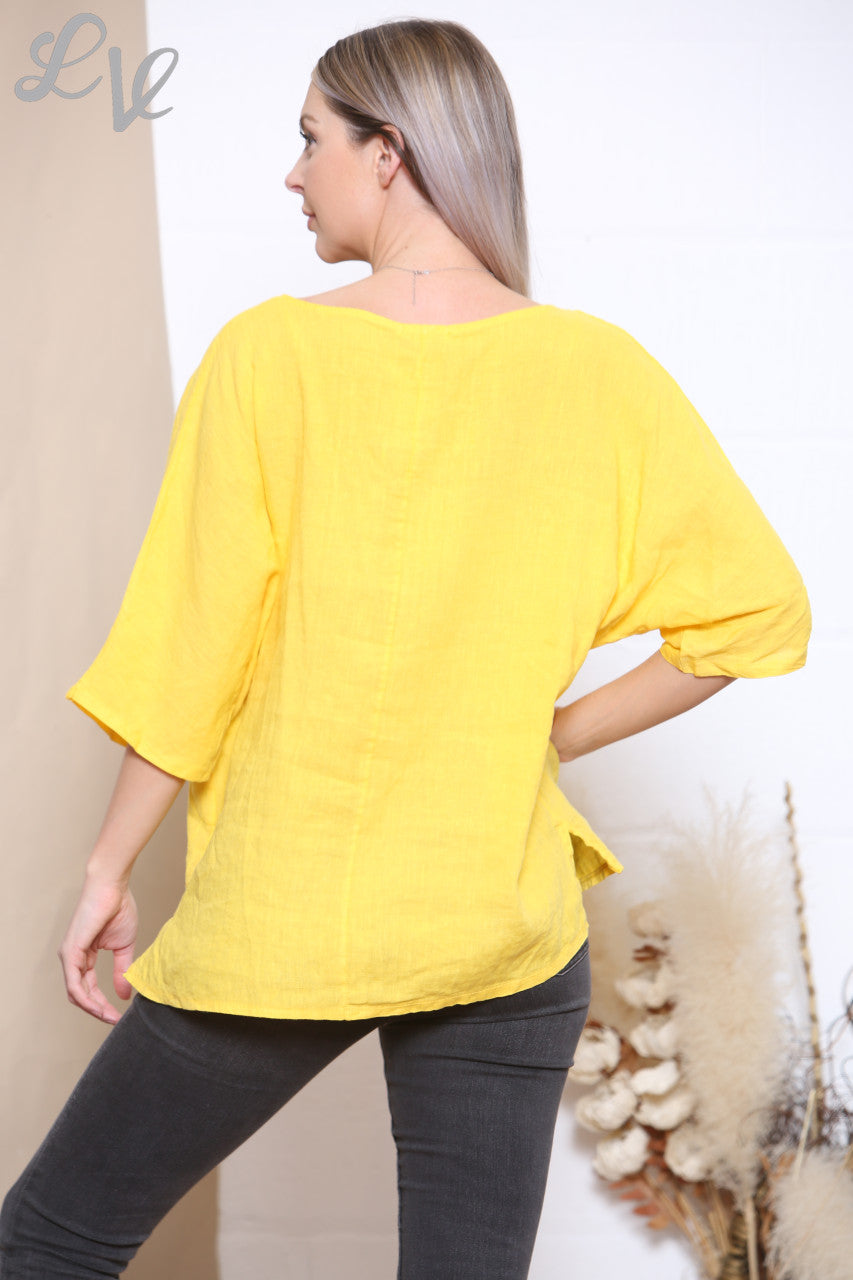 Ladies Mesh Sequin Stars Top Yellow