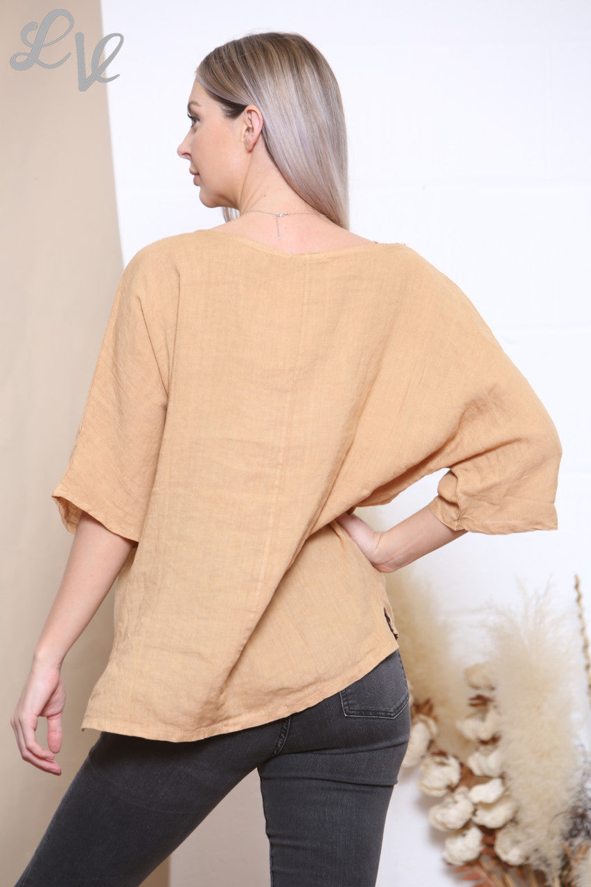 Dames Mesh Pailletten Sterren Top Tan