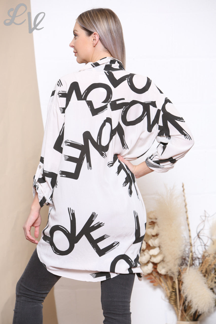 Ladies Love Graffiti Print Shirt Top White