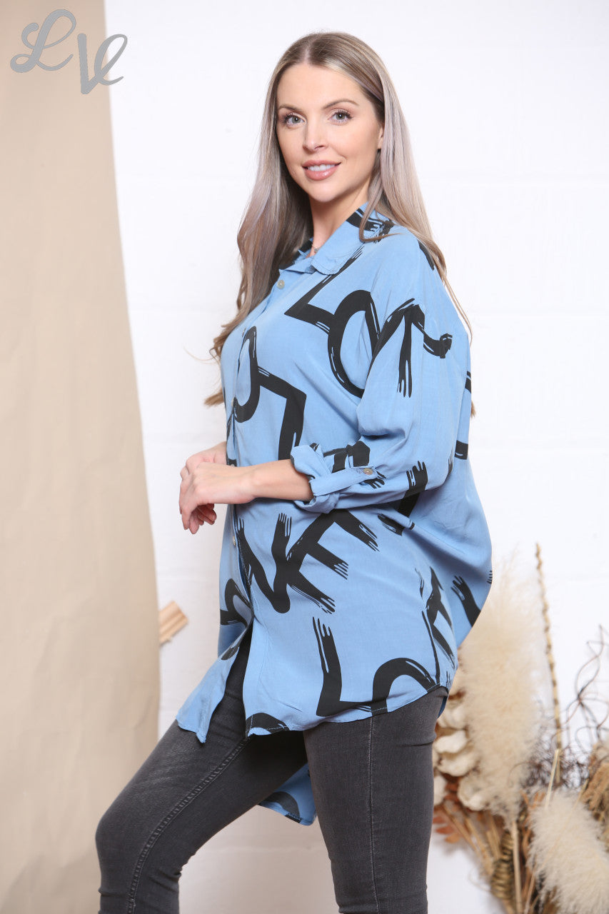 Ladies Love Graffiti Print Shirt Top Denim