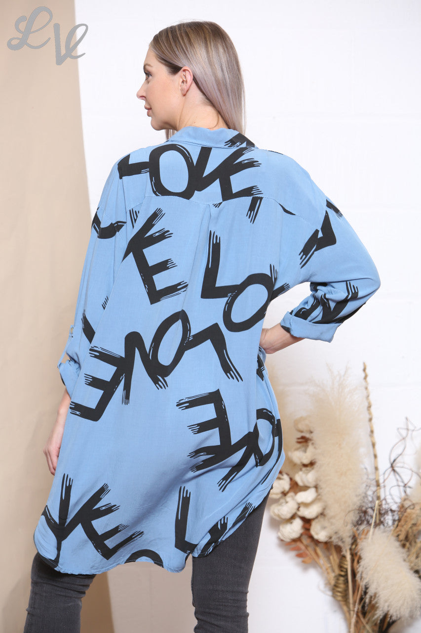 Ladies Love Graffiti Print Shirt Top Denim