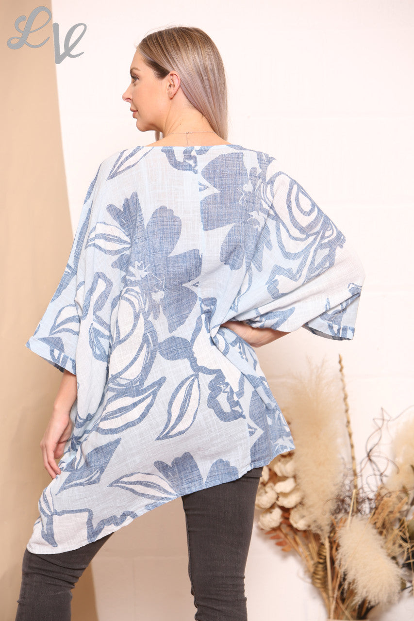 Ladies Floral Abstract Print Top Sky Blue Unit Price £9.99