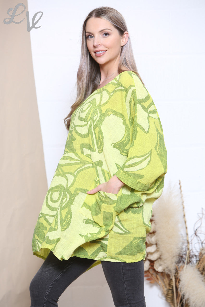 Ladies Floral Abstract Print Top Lime Unit Price £9.99