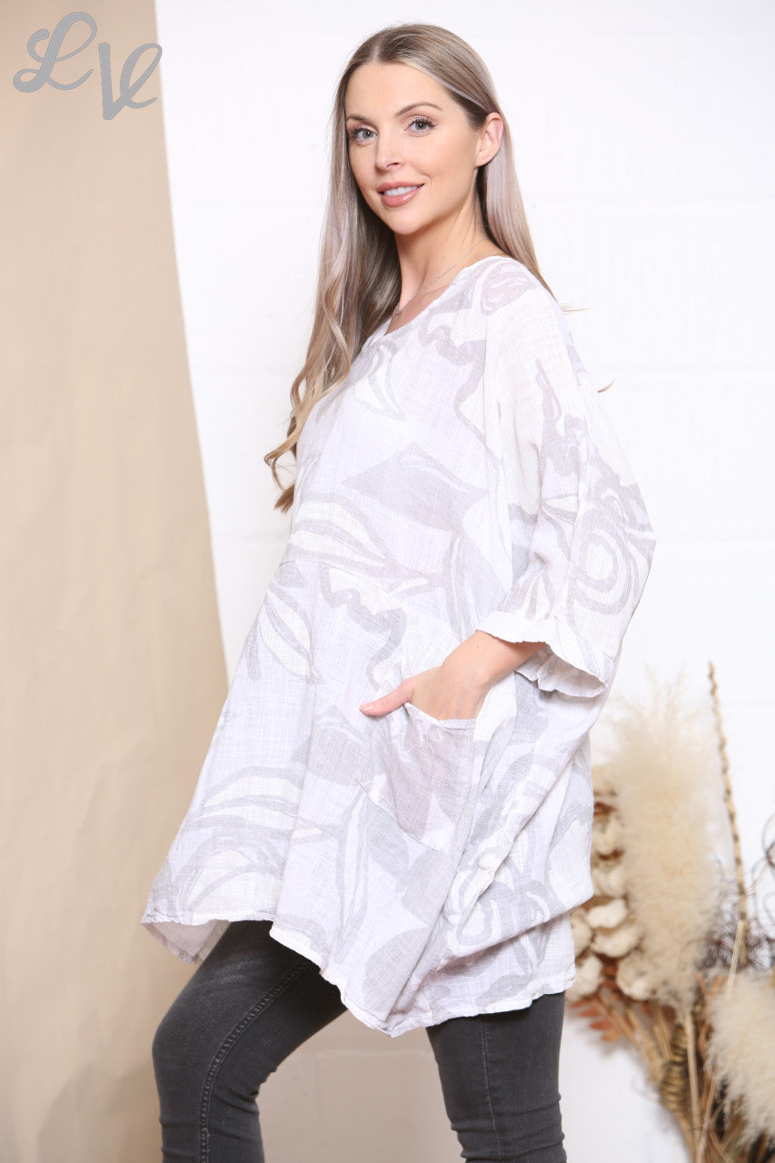 Dames Bloemen Abstracte Print Top Wit Prijs per stuk € 9,99